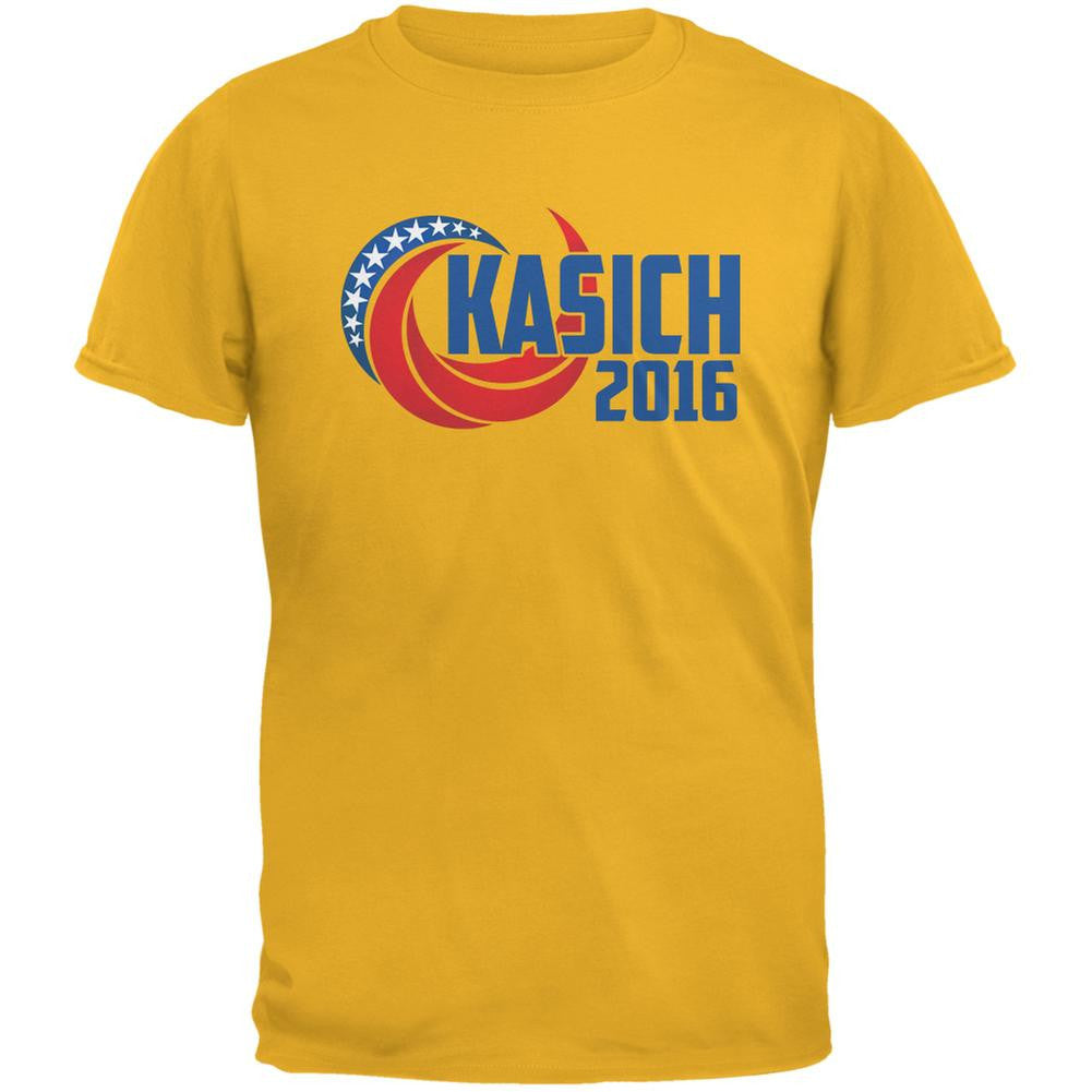 Election Kasich 2016 Swoosh Gold Adult T-Shirt Men's T-Shirts Old Glory 2XL Yellow 