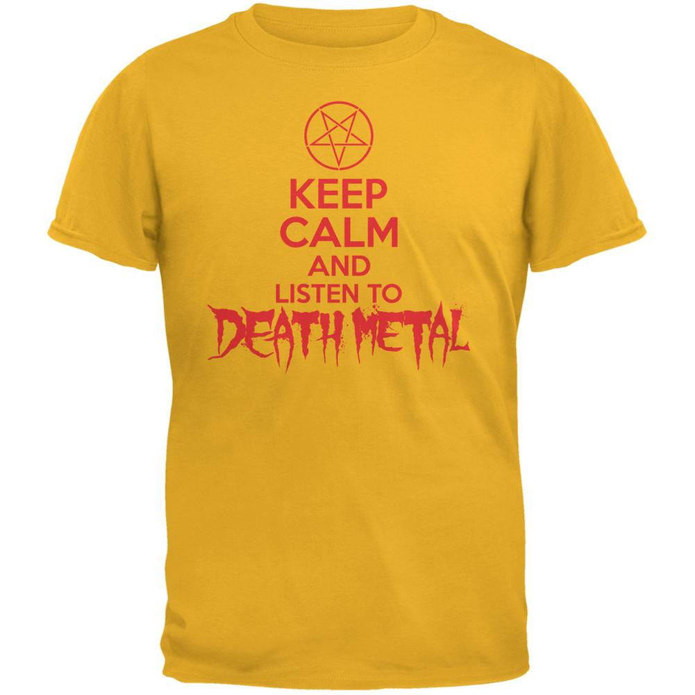 Keep Calm And Listen To Death Metal Gold Adult T-Shirt Men's T-Shirts Old Glory 2XL Yellow 