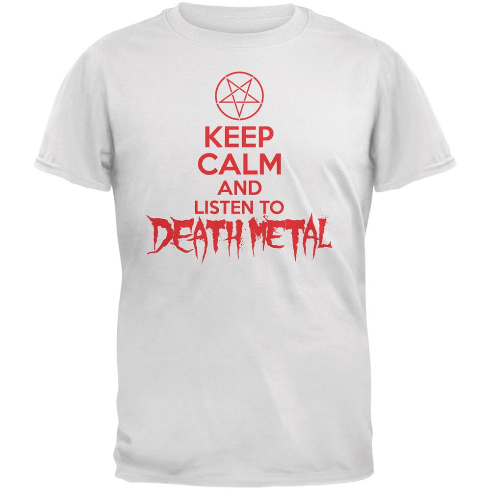 Keep Calm And Listen To Death Metal White Adult T-Shirt Men's T-Shirts Old Glory 2XL White 