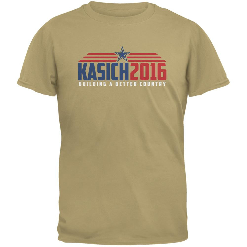 Election Kasich 2016 Building A Better Country Tan Adult T-Shirt Men's T-Shirts Old Glory 2XL Beige 