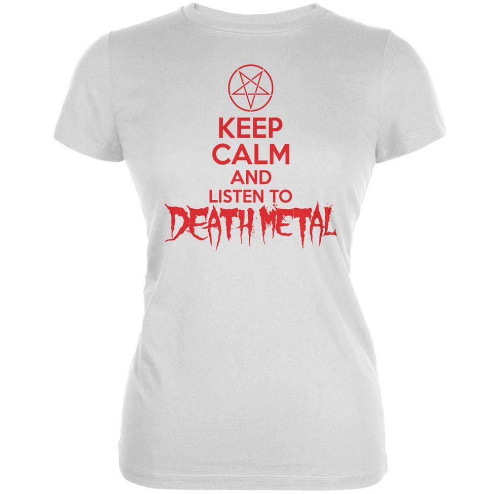 Keep Calm And Listen To Death Metal White Juniors Soft T-Shirt Juniors T-Shirts Old Glory 2XL White 