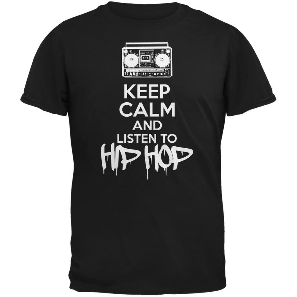 Keep Calm And Listen To Hip Hop Black Adult T-Shirt Men's T-Shirts Old Glory SM Black 