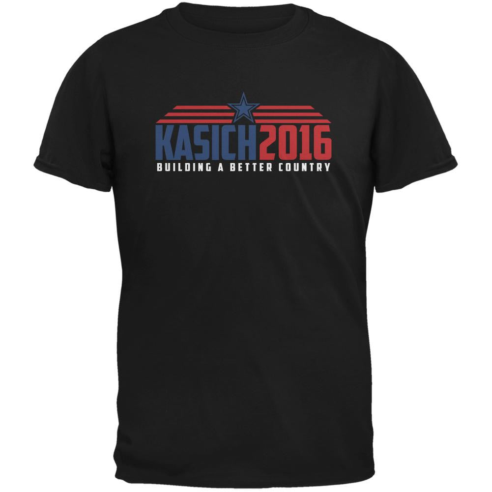 Election Kasich 2016 Building A Better Country Black Adult T-Shirt Men's T-Shirts Old Glory 2XL Black 