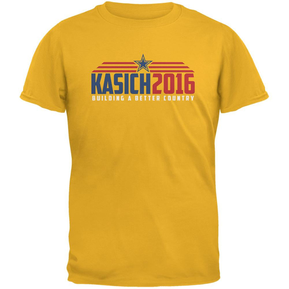 Election Kasich 2016 Building A Better Country Gold Adult T-Shirt Men's T-Shirts Old Glory 2XL Yellow 