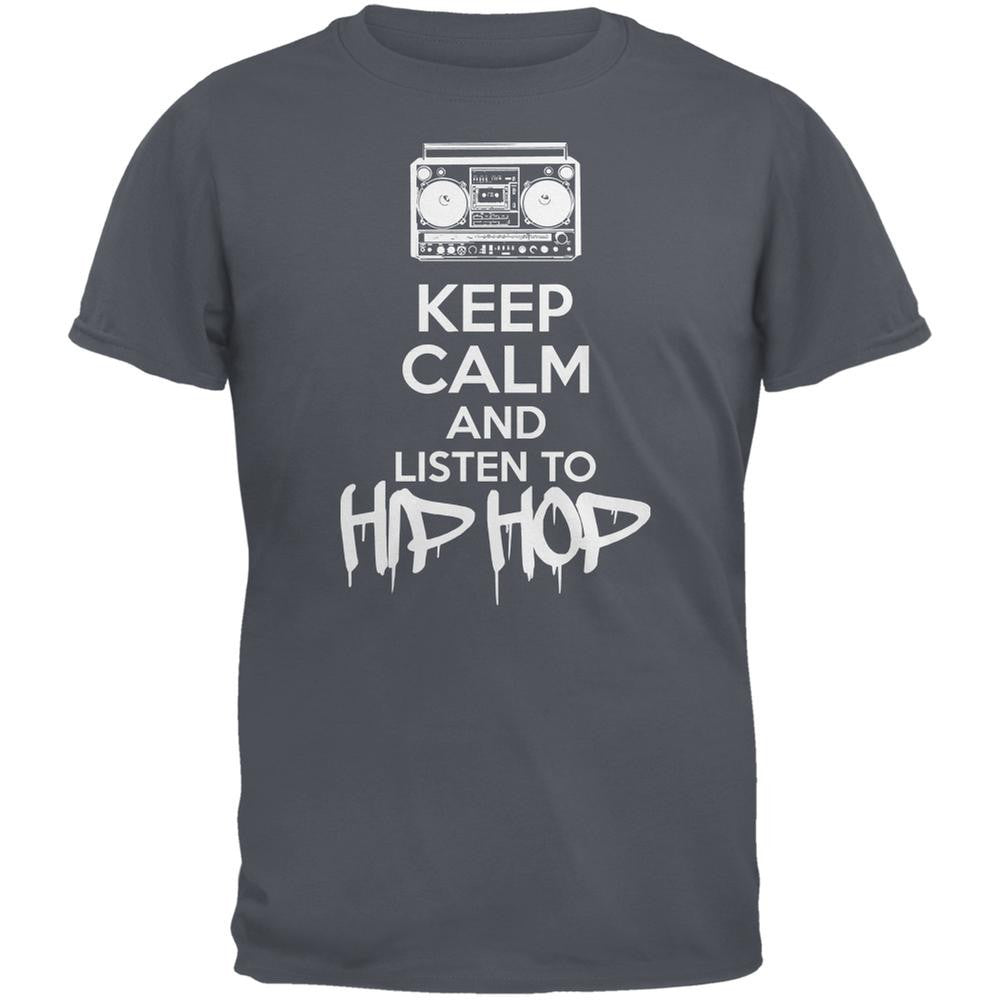 Keep Calm And Listen To Hip Hop Charcoal Grey Adult T-Shirt Men's T-Shirts Old Glory SM Grey 