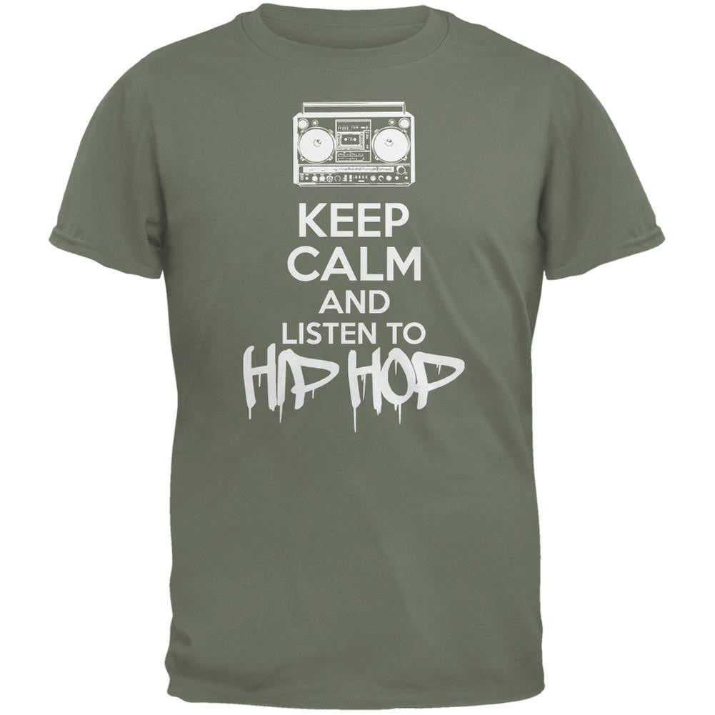 Keep Calm And Listen To Hip Hop Military Green Adult T-Shirt Men's T-Shirts Old Glory SM Green 