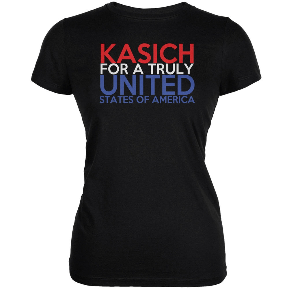 Election 2016 John Kasich Truly United Black Juniors Soft T-Shirt Juniors T-Shirts Old Glory 2XL Black 