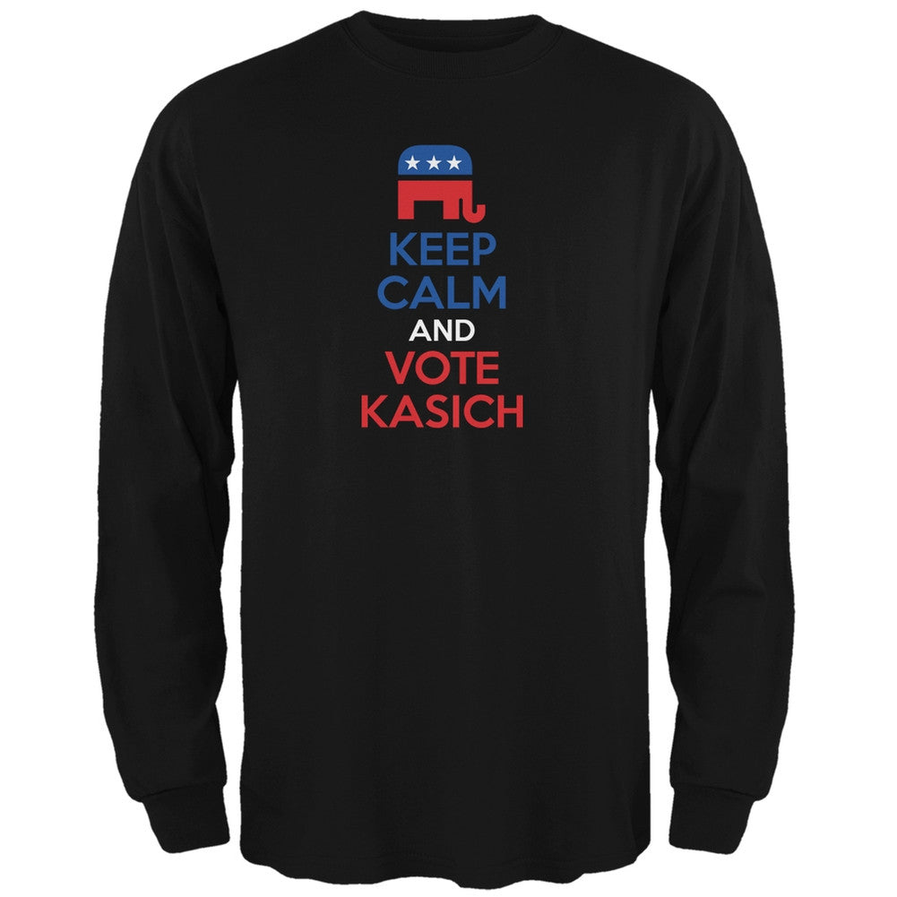 Election 2016 Keep Calm Vote John Kasich Black Adult Long Sleeve T-Shirt Men's Long Sleeves Old Glory 2XL Black 