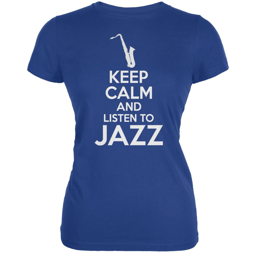 Keep Calm And Listen To Jazz Royal Juniors Soft T-Shirt Juniors T-Shirts Old Glory 2XL Blue 