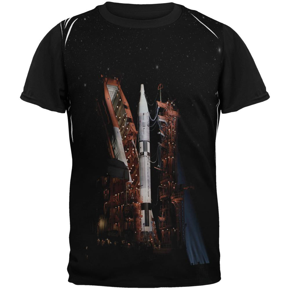 Night Rocket Launch Gemini 3 Adult Black Back T-Shirt Men's T-Shirts Old Glory SM Black 