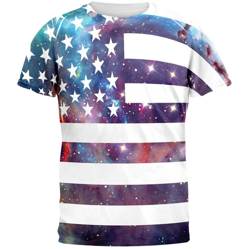 Galaxy American Flag All Over Adult T-Shirt Men's T-Shirts Old Glory 2XL Multi 