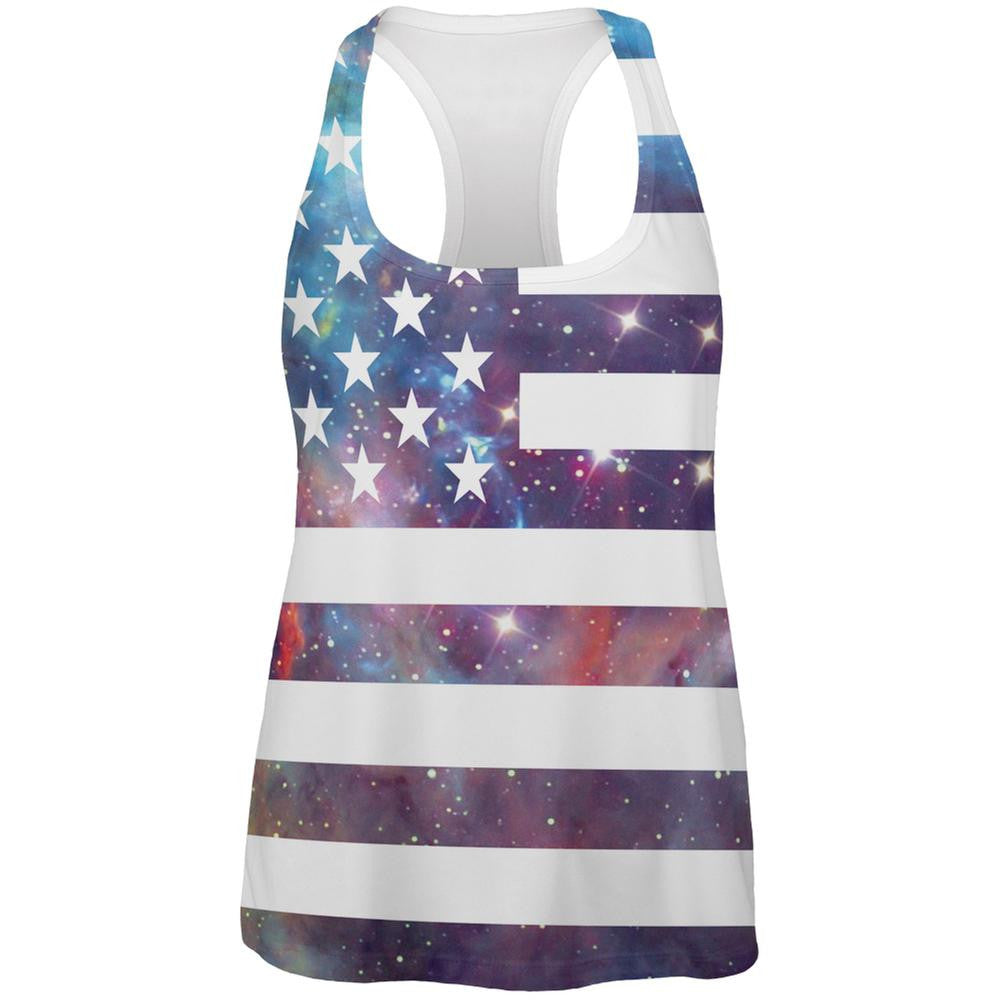 Galaxy American Flag All Over Womens Racerback Tank Top Women's Tank Tops Old Glory 2XL Multi 