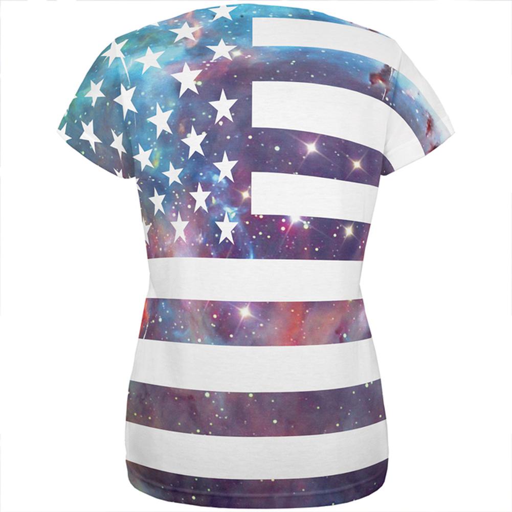 Galaxy American Flag All Over Womens T-Shirt Women's T-Shirts Old Glory   