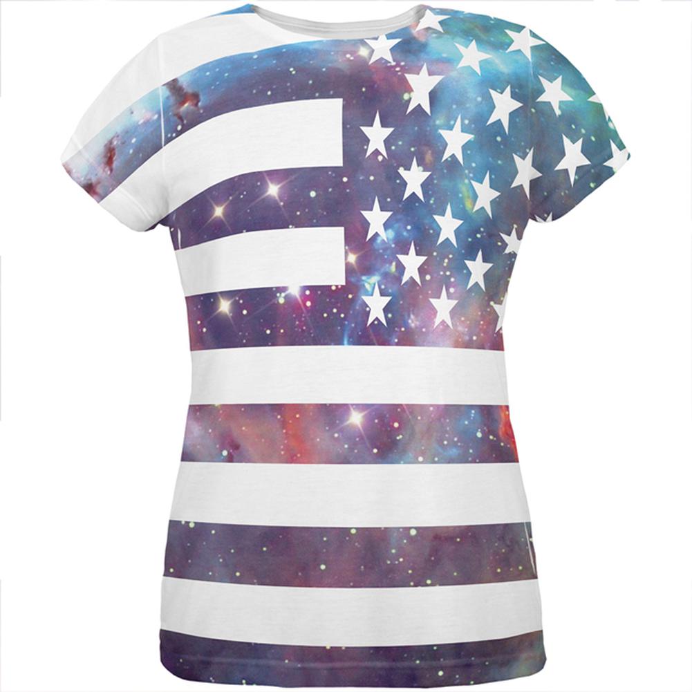 Galaxy American Flag All Over Womens T-Shirt Women's T-Shirts Old Glory 2XL Multi 