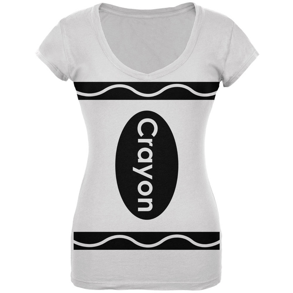 Halloween Crayon Costume White Juniors V-Neck T-Shirt Juniors V-Neck T-Shirts Old Glory LG White 