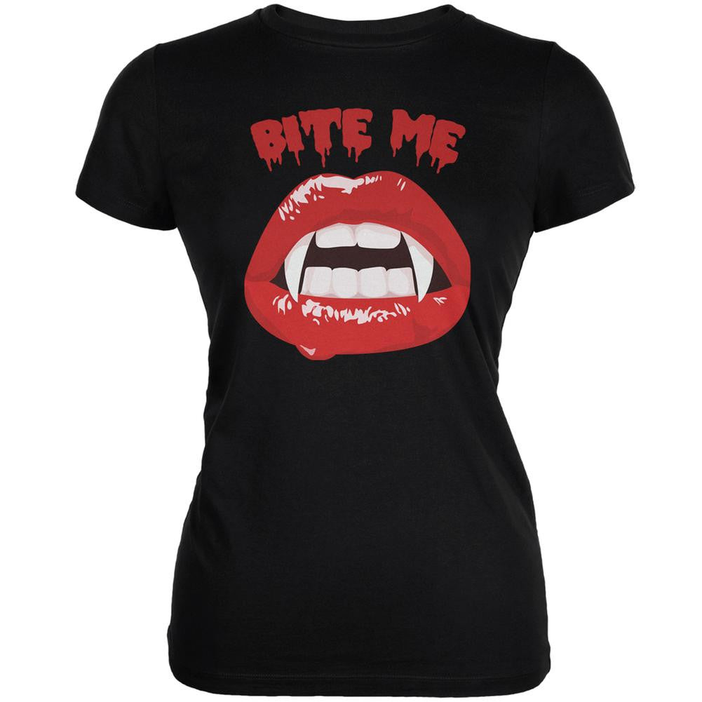 Halloween Costume Vampire Bite Me Black Juniors Soft T Shirt Juniors T-Shirts Old Glory SM  