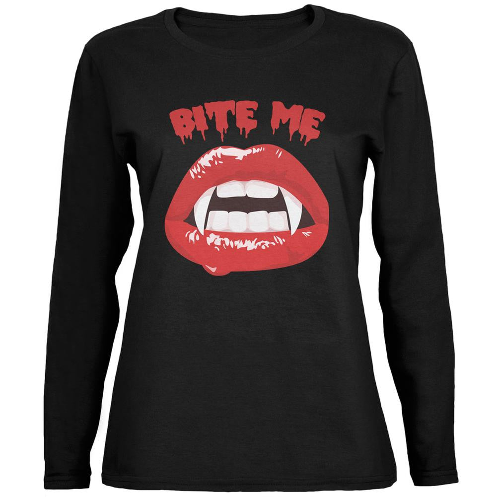 Halloween Vampire Bite Me Black Womens Long Sleeve T-Shirt Women's Long Sleeves Old Glory 2XL Black 