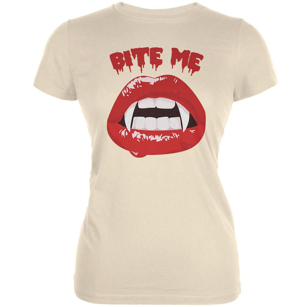 Halloween Vampire Bite Me Cream Juniors Soft T-Shirt Juniors T-Shirts Old Glory 2XL Off-White 