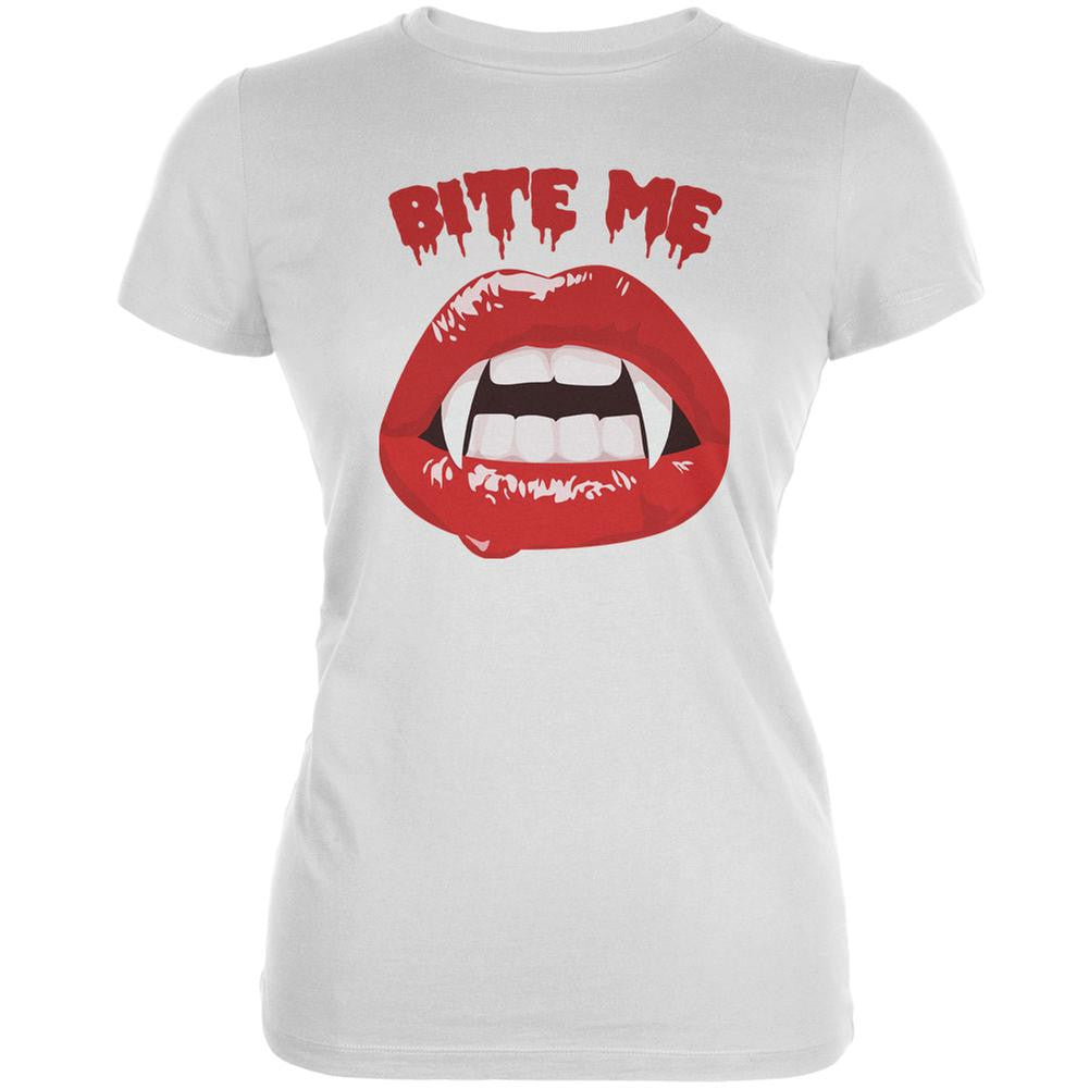 Halloween Vampire Bite Me White Juniors Soft T-Shirt Juniors T-Shirts Old Glory 2XL White 