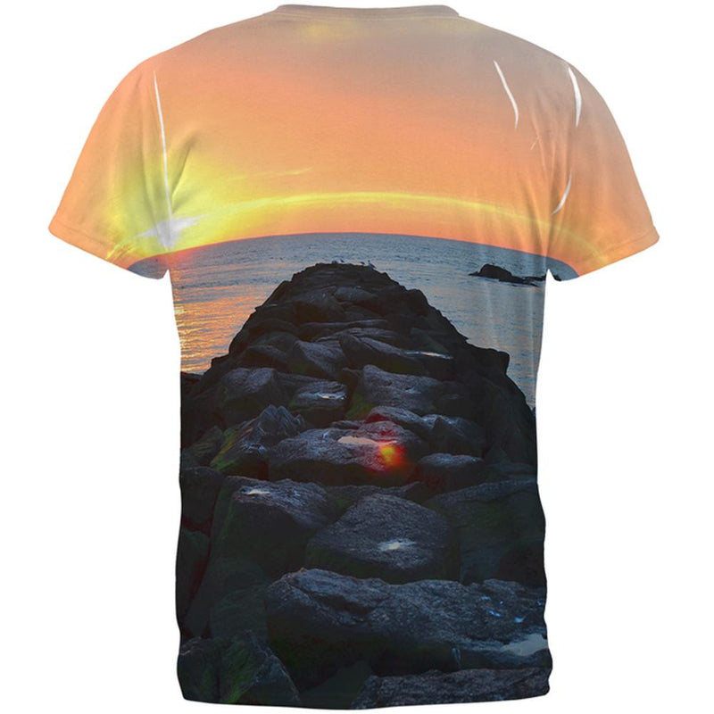 Beach Sunset Jetty Pete Cohen All Over Adult T-Shirt Men's T-Shirts Old Glory   