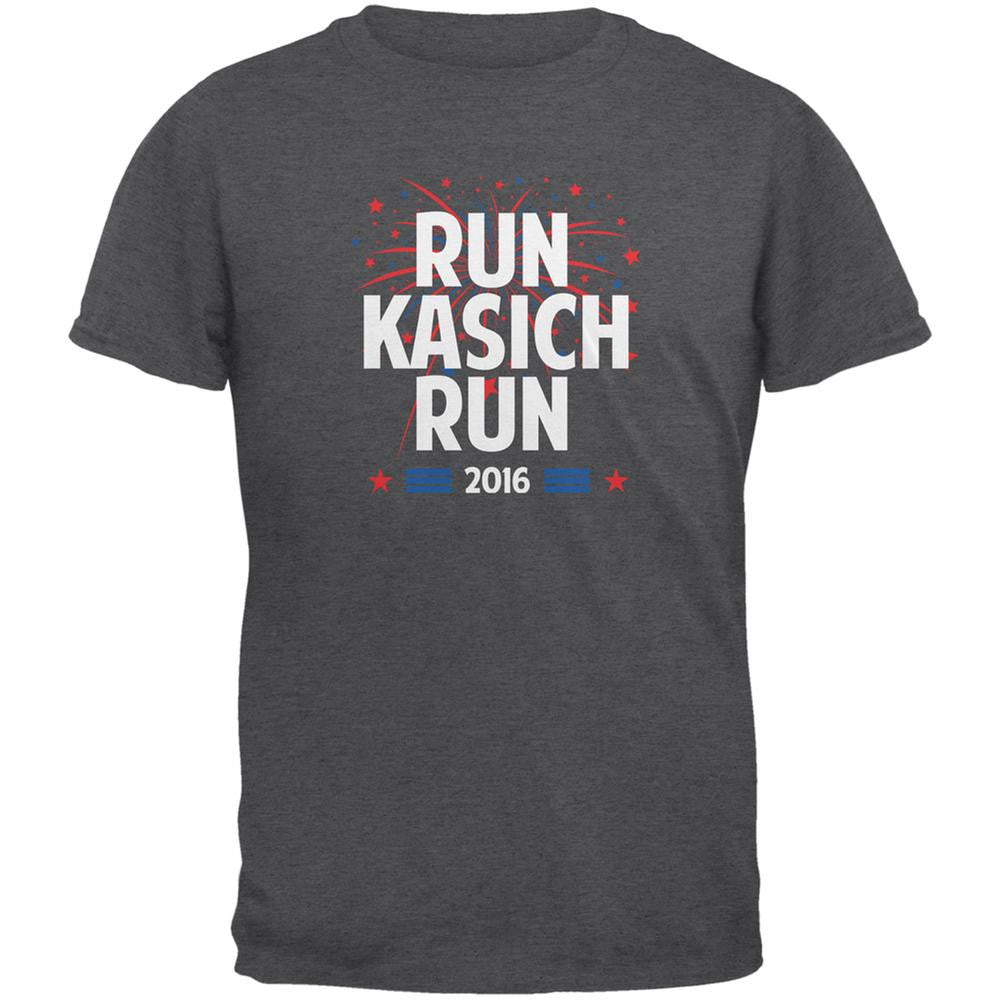 Election 2016 Run Kasich Run Dark Heather Adult T-Shirt Men's T-Shirts Old Glory 2XL Grey 