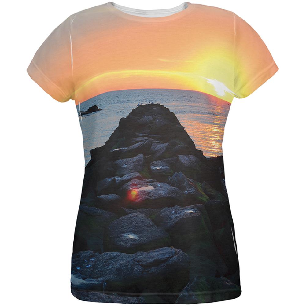 Beach Sunset Jetty Pete Cohen All Over Womens T-Shirt Women's T-Shirts Old Glory 2XL Multi 