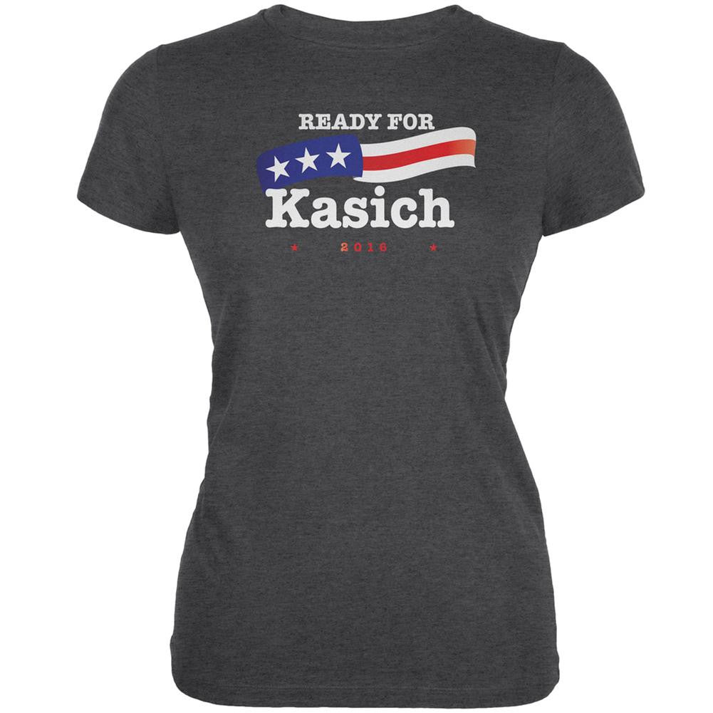 Election 2016 Ready for Kasich Dark Heather Juniors Soft T-Shirt Juniors T-Shirts Old Glory 2XL Grey 