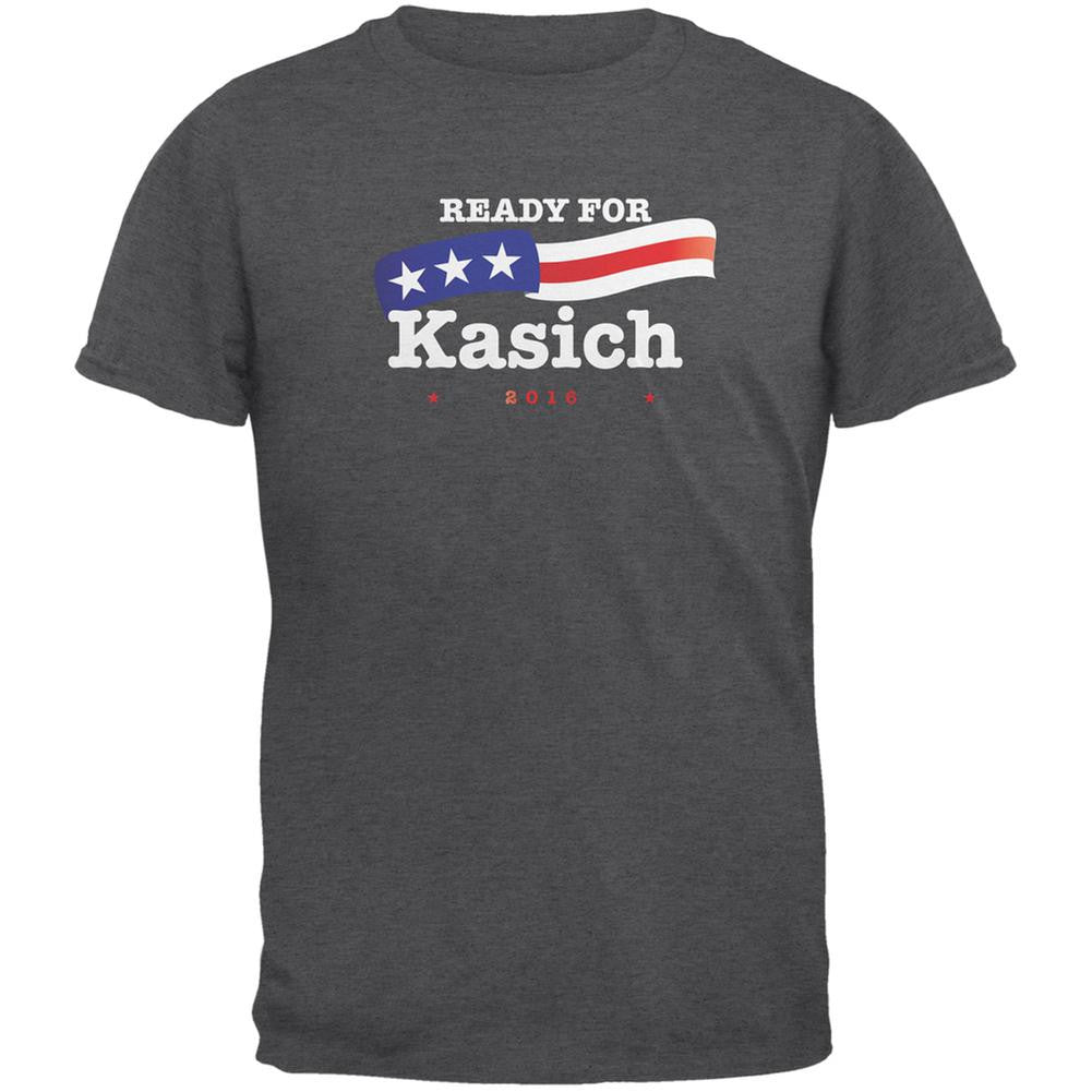 Election 2016 Ready for Kasich Dark Heather Adult T-Shirt Men's T-Shirts Old Glory 2XL Grey 