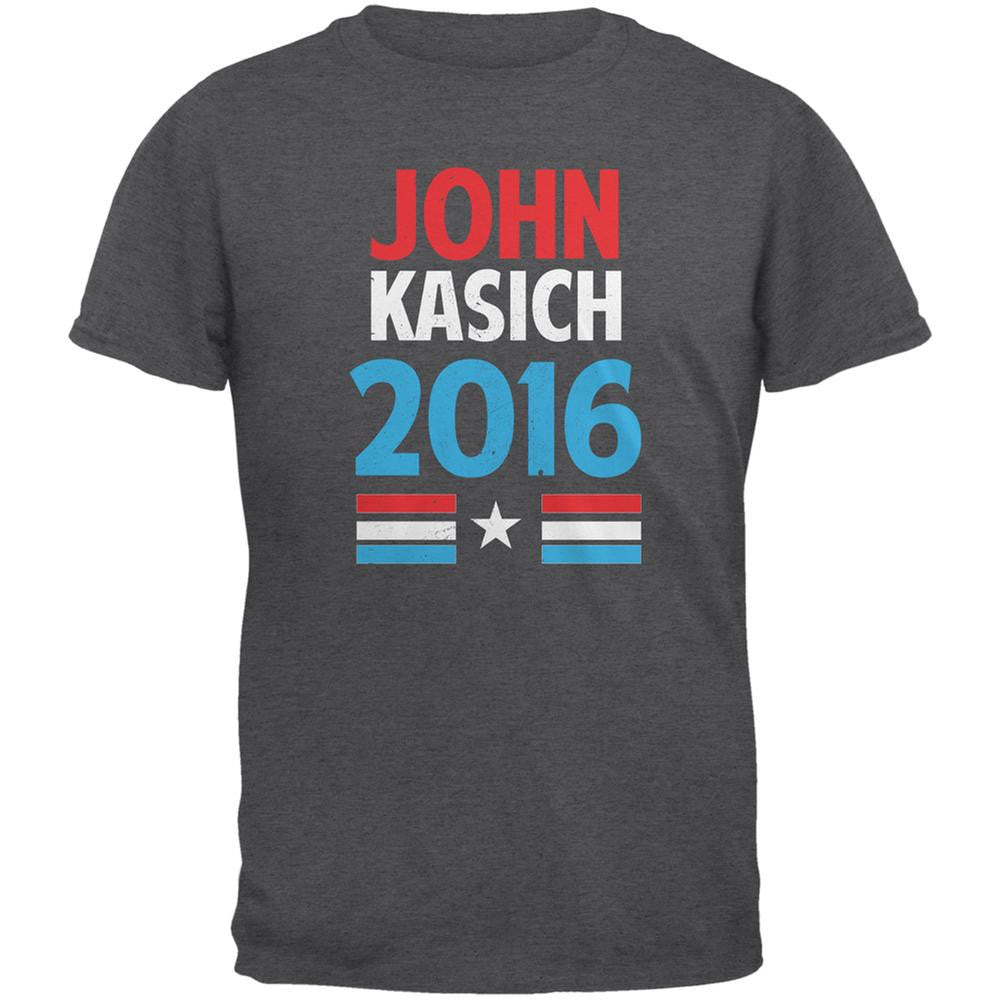 Election 2016 Kasich Vintage Text Dark Heather Adult T-Shirt Men's T-Shirts Old Glory 2XL Grey 