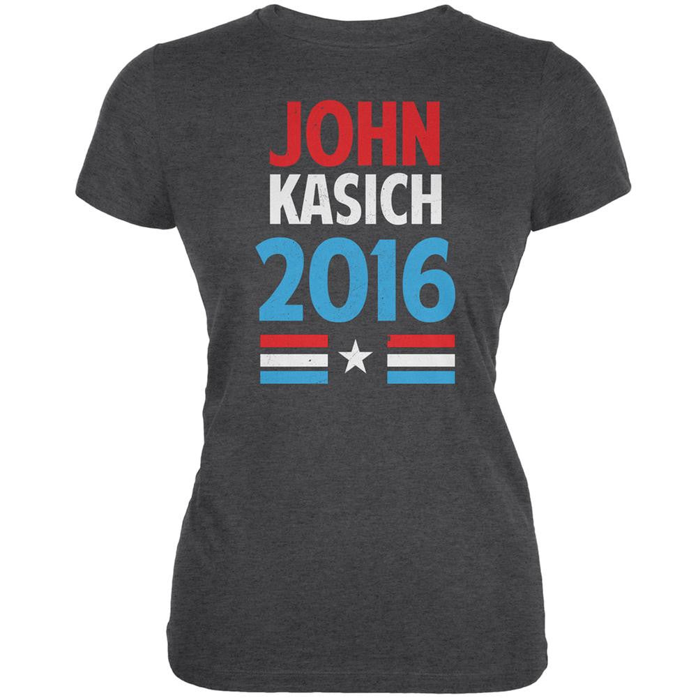 Election 2016 Kasich Vintage Text Dark Heather Juniors Soft T-Shirt Juniors T-Shirts Old Glory 2XL Grey 