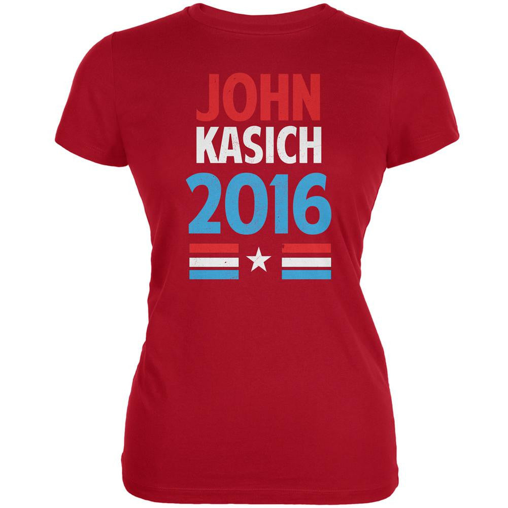 Election 2016 Kasich Vintage Text Red Juniors Soft T-Shirt Juniors T-Shirts Old Glory 2XL Red 