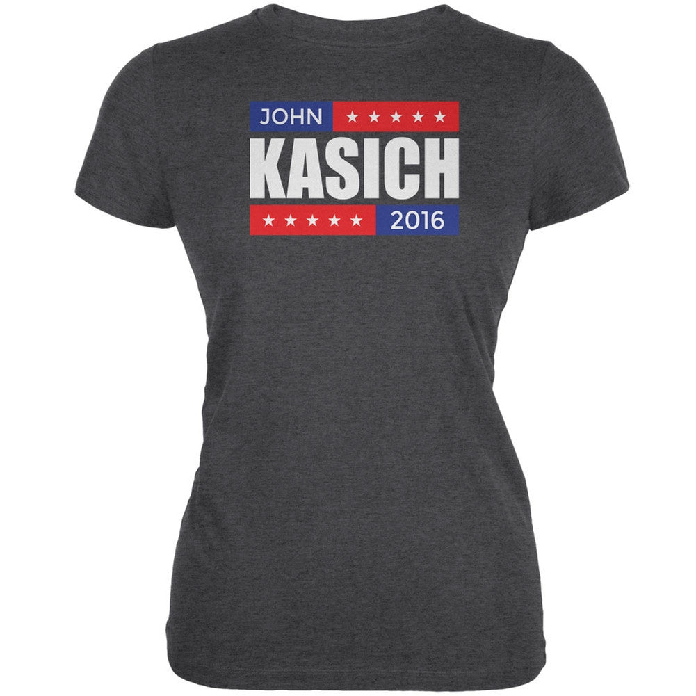 Election 2016 John Kasich Stacked Dark Heather Juniors Soft T-Shirt Juniors T-Shirts Old Glory 2XL Grey 