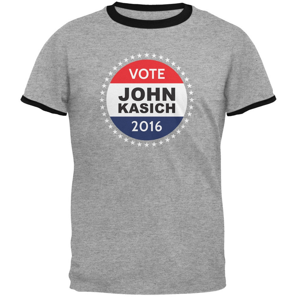 Election 2016 Badge John Kasich Heather-Black Men's Ringer T-Shirt Men's T-Shirts Old Glory LG Black 