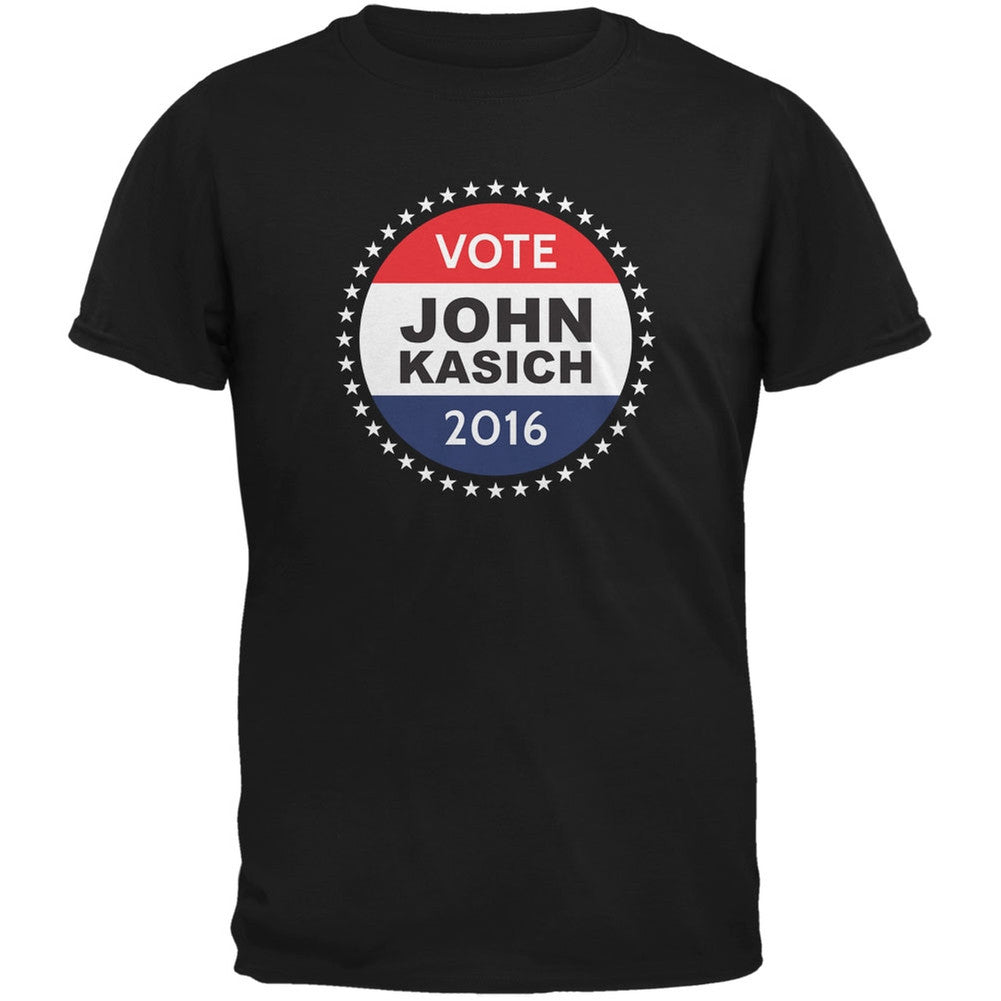 Election 2016 Badge John Kasich Black Adult T-Shirt Men's T-Shirts Old Glory 2XL Black 