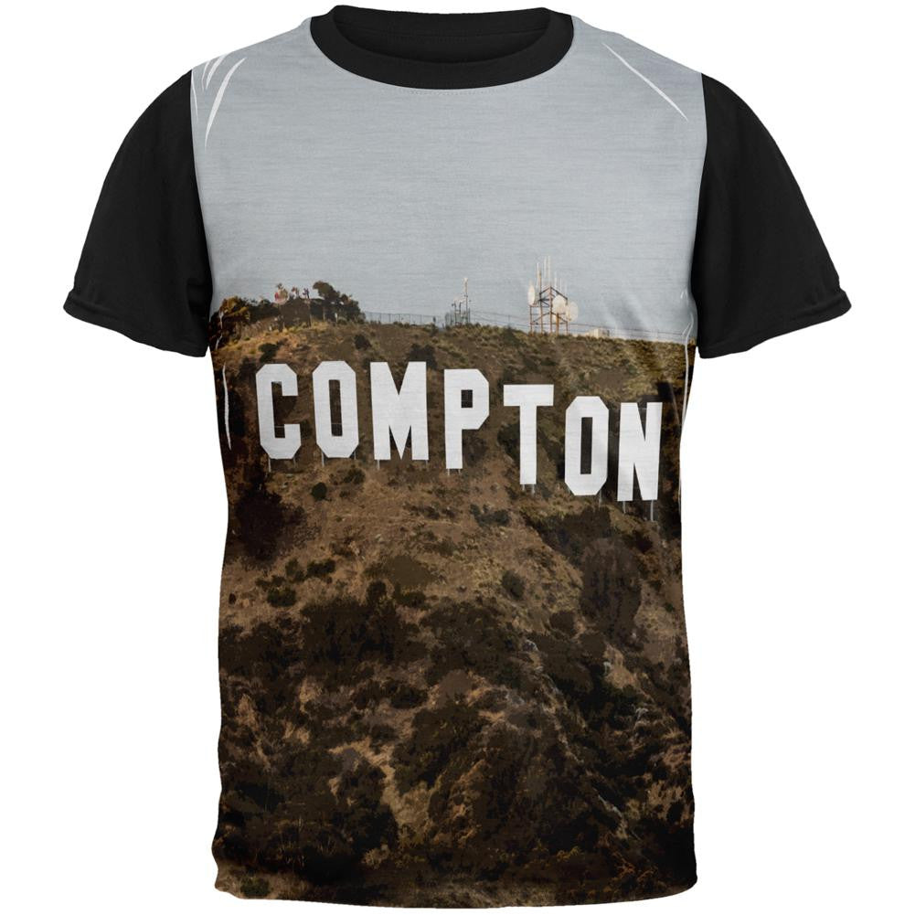 Compton Hills Adult Black Back T-Shirt Men's T-Shirts Old Glory SM White 
