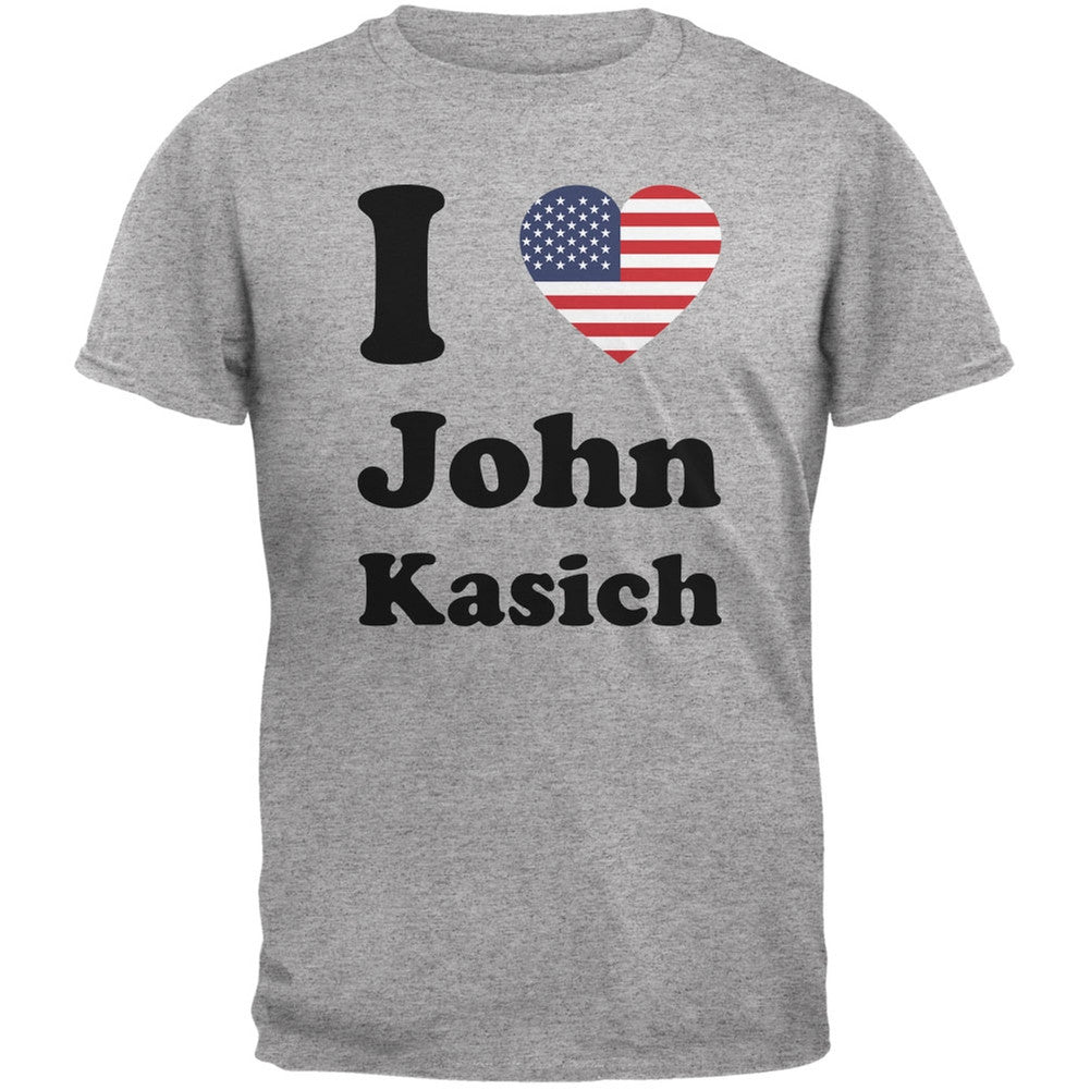 Election 2016 I Heart John Kasich Heather Grey Adult T-Shirt Men's T-Shirts Old Glory 2XL Grey 