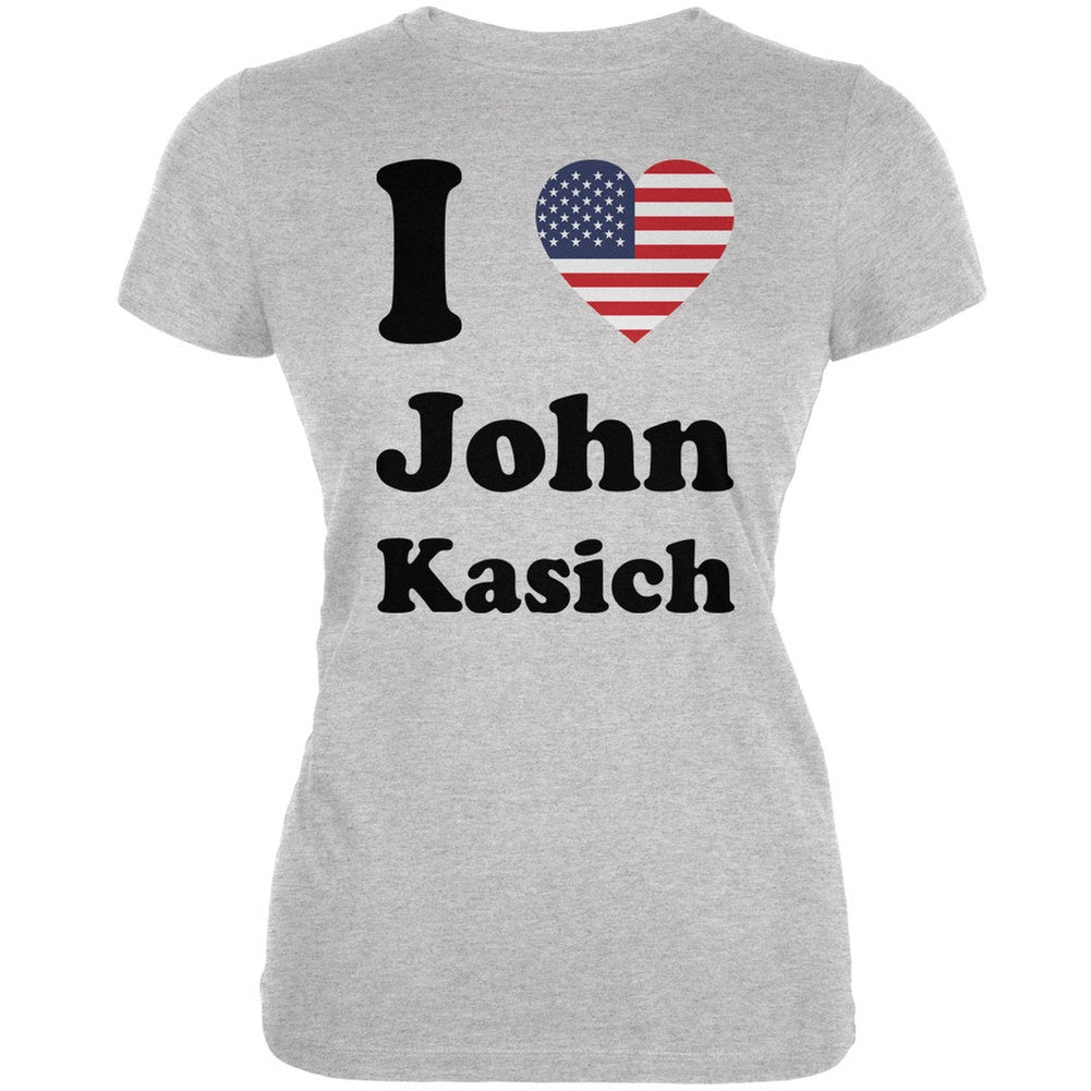 Election 2016 I Heart John Kasich Heather Grey Juniors Soft T-Shirt Juniors T-Shirts Old Glory 2XL Grey 