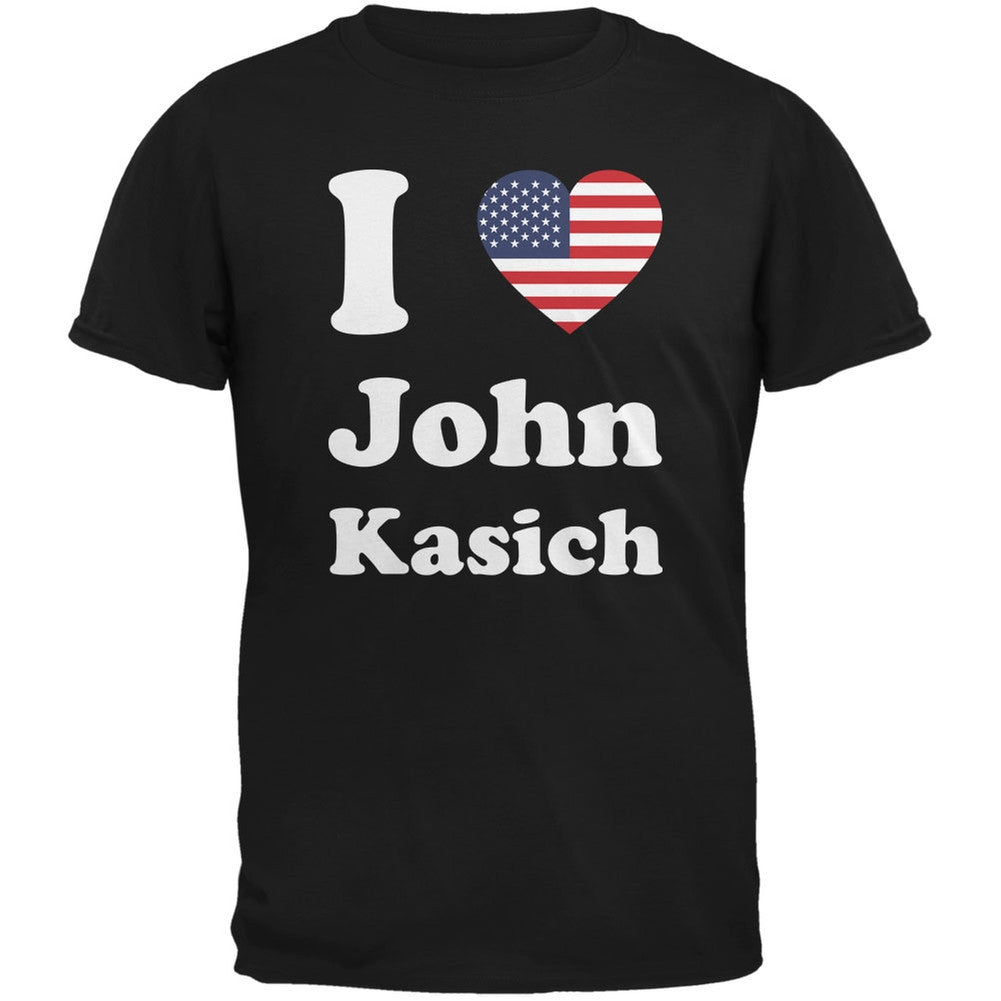 Election 2016 I Heart John Kasich Black Adult T-Shirt Men's T-Shirts Old Glory 2XL Black 