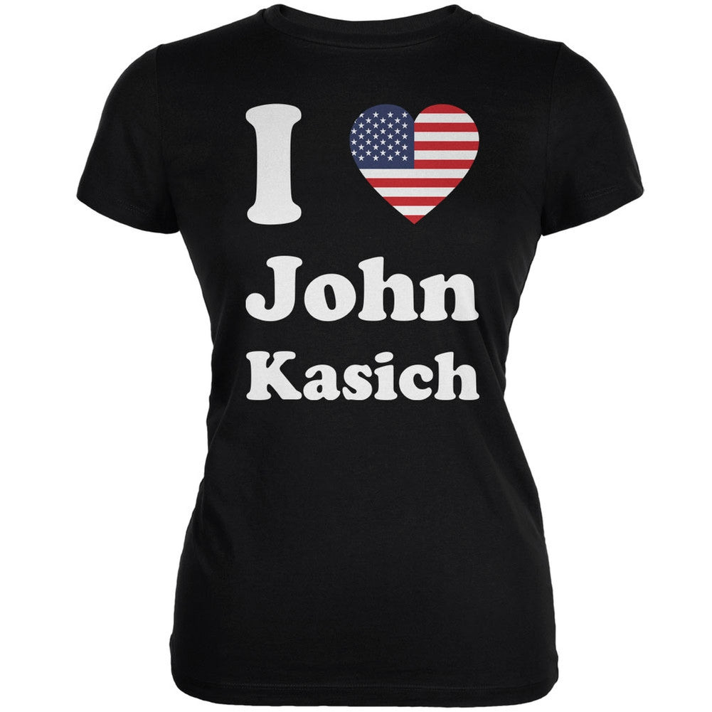 Election 2016 I Heart John Kasich Black Juniors Soft T-Shirt Juniors T-Shirts Old Glory 2XL Black 