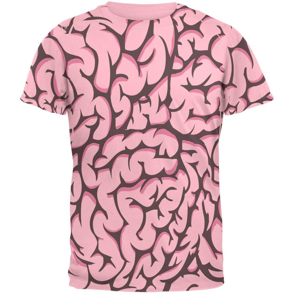 Halloween Pink Brains All Over Pink Adult T-Shirt Men's T-Shirts Old Glory LG Multi 