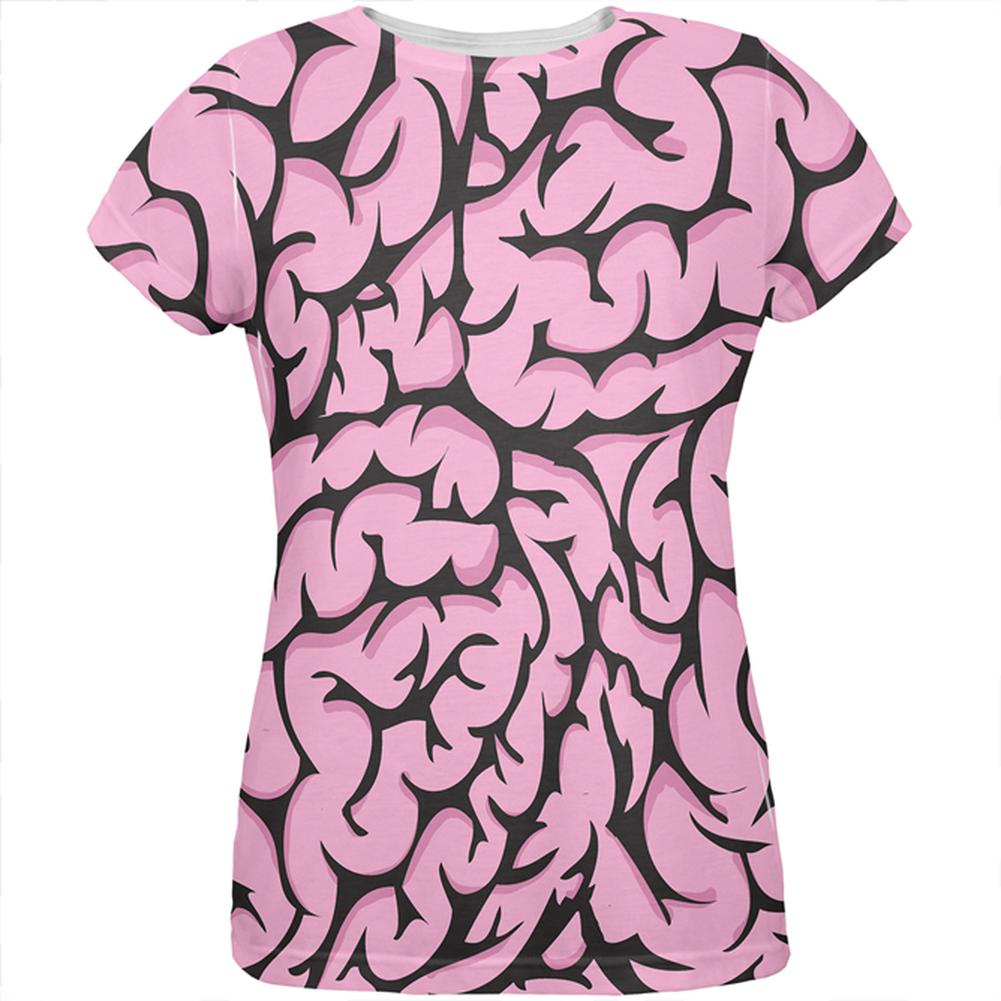 Halloween Pink Brains All Over Womens T-Shirt Women's T-Shirts Old Glory 2XL Multi 