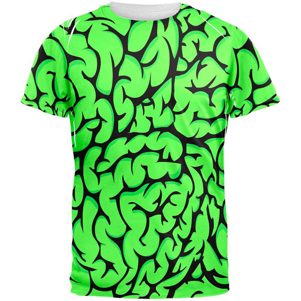 Halloween Green Brains All Over Adult T-Shirt Men's T-Shirts Old Glory 2XL Multi 