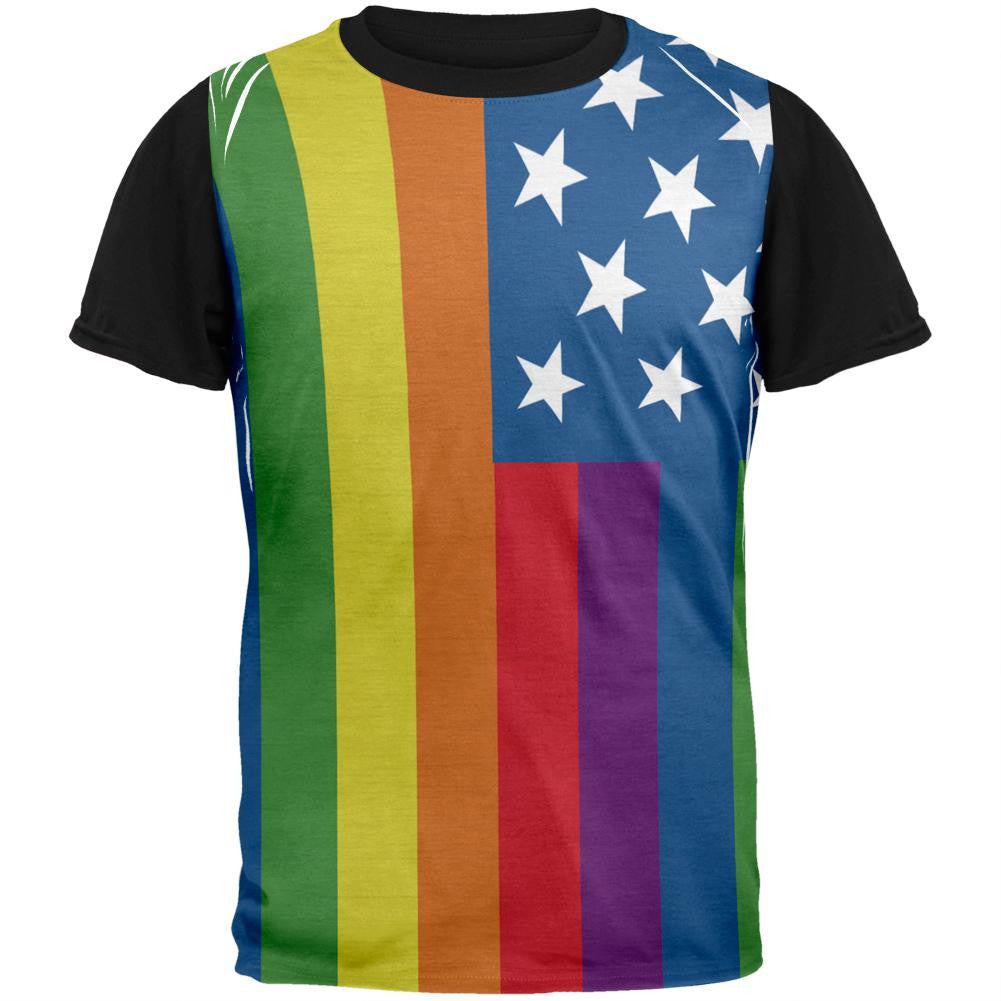 LGBT American Flag Rainbow Adult Black Back T-Shirt Men's T-Shirts Old Glory SM Multi 