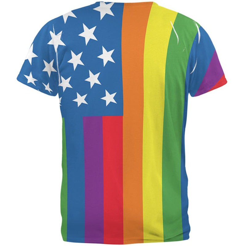 LGBT American Flag Rainbow All Over Adult T-Shirt Men's T-Shirts Old Glory   