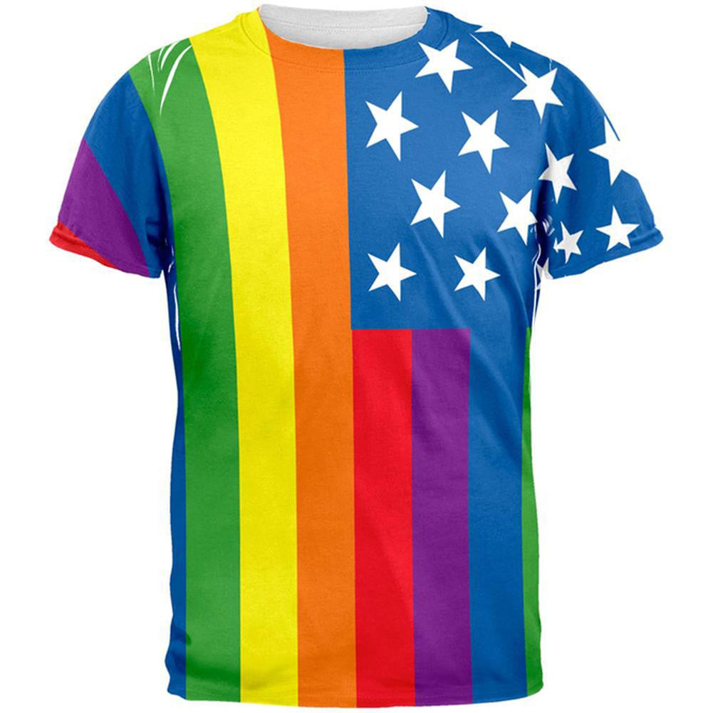 LGBT American Flag Rainbow All Over Adult T-Shirt Men's T-Shirts Old Glory 2XL Multi 