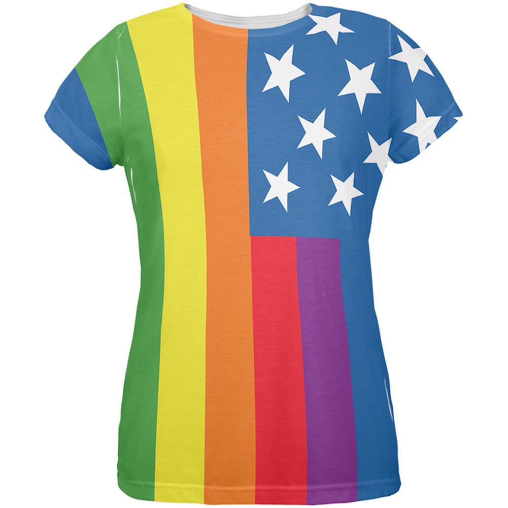 LGBT American Flag Rainbow All Over Womens T-Shirt Women's T-Shirts Old Glory 2XL Multi 