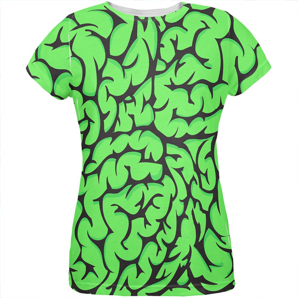 Halloween Green Brains All Over Womens T-Shirt Women's T-Shirts Old Glory 2XL Multi 