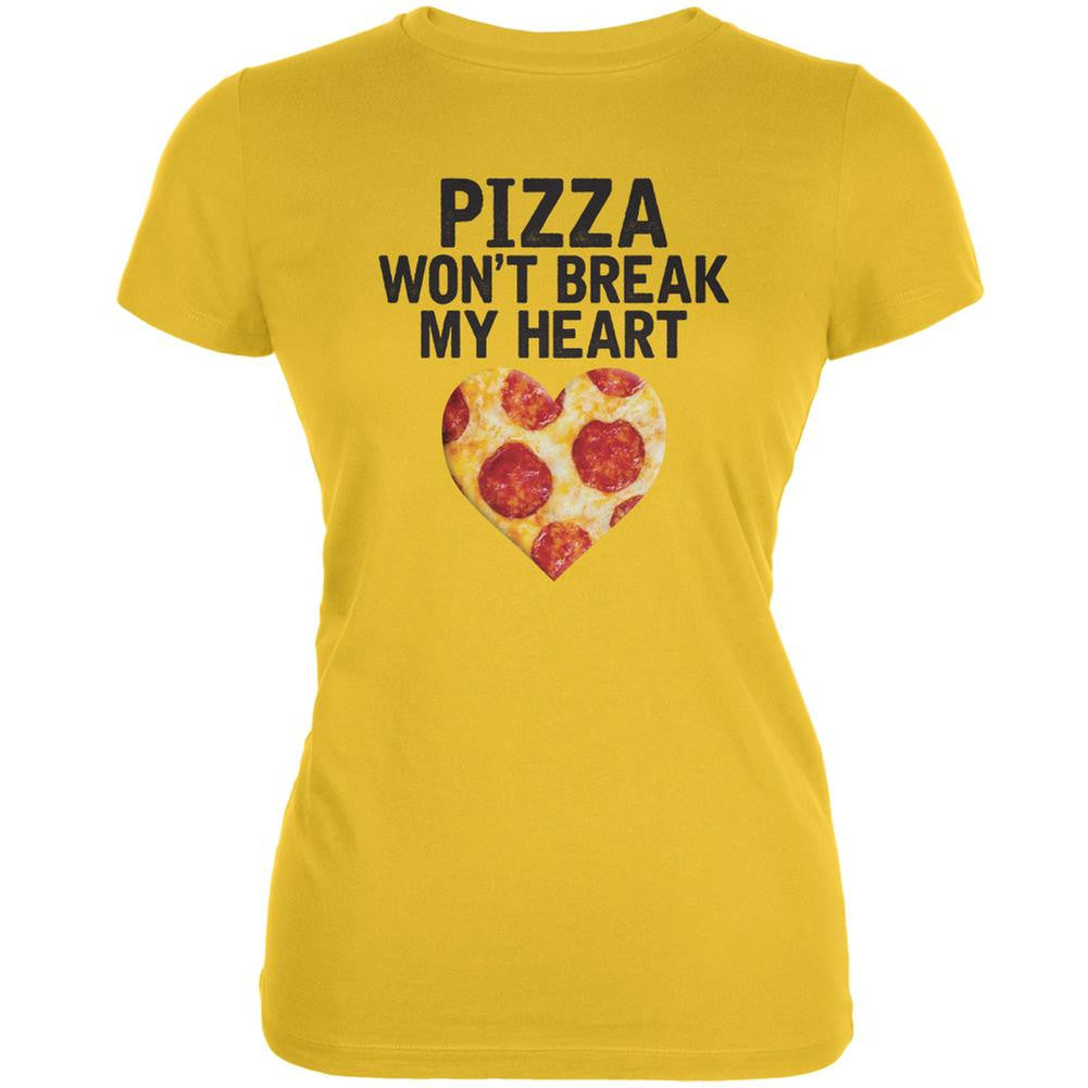 Pizza Won't Break My Heart Bright Yellow Juniors Soft T-Shirt Juniors T-Shirts Old Glory 2XL Yellow 
