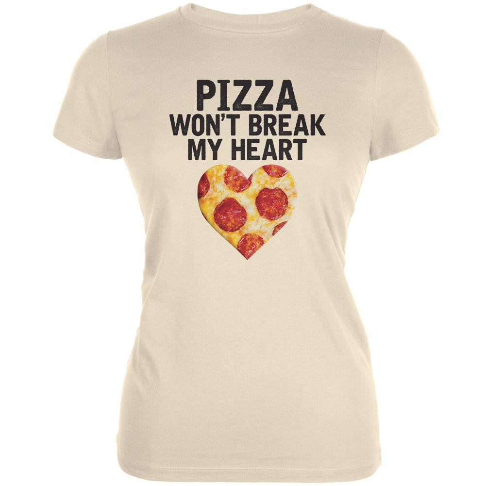 Pizza Won't Break My Heart Cream Juniors Soft T-Shirt Juniors T-Shirts Old Glory 2XL Off-White 