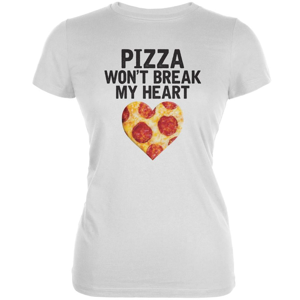 Pizza Won't Break My Heart White Juniors Soft T-Shirt Juniors T-Shirts Old Glory 2XL White 